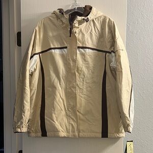 Beige Hooded Reversible Ski Jacket with Brown Contrast Panels